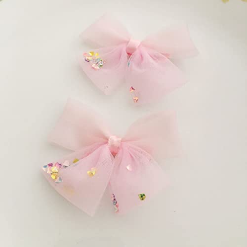 Pink Bow Hair Clips for Girls & Kids - 2 Pack Small Hair Pins, Fancy Center & Side Clips for School, Parties & Everyday Styling