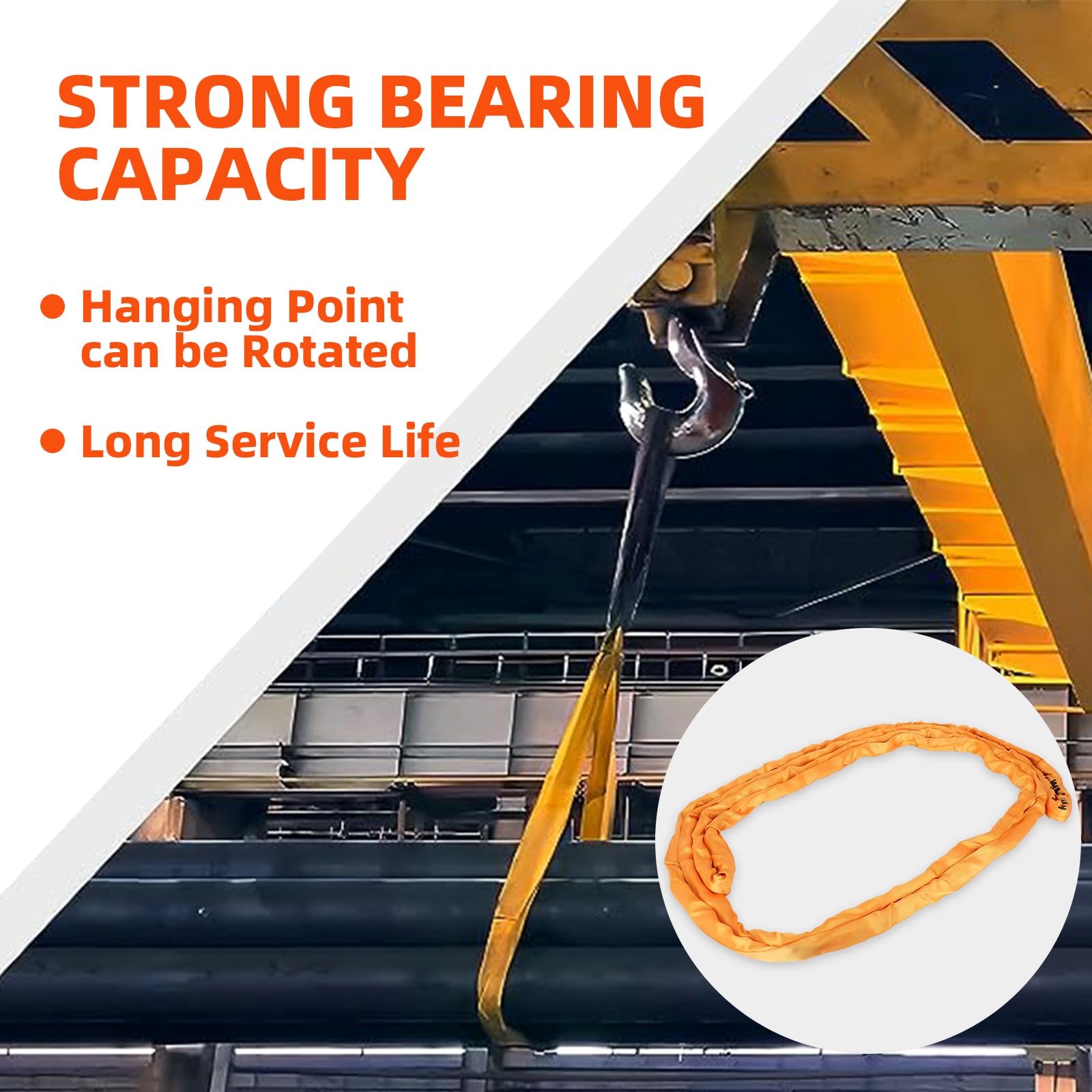 Heavy Duty 20FT Polyester Round Lifting Sling - 22,046 Lbs Vertical, 17,636 Lbs Choker & 44,092 Lbs Basket Capacity - Durable Endless Loop Sling for Construction, Towing & Industrial Lifting