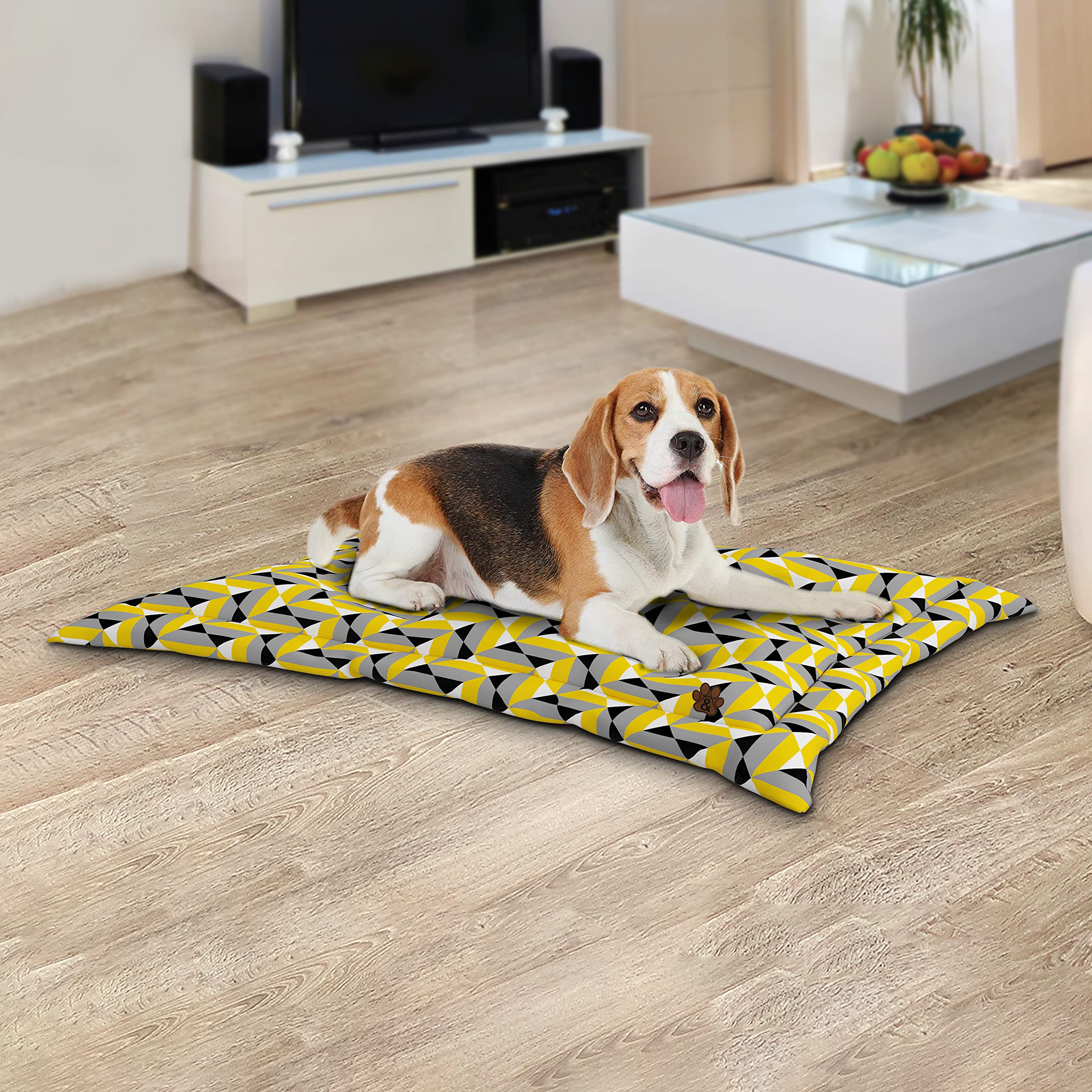 **Non-Slip Dog Bed Mat for Large, Medium & Small Dogs & Cats - Machine Washable Pet Mattress with Anti-Skid Bottom (Pattern 06, Large) - Perfect for Crates, Floors & Sofas**
