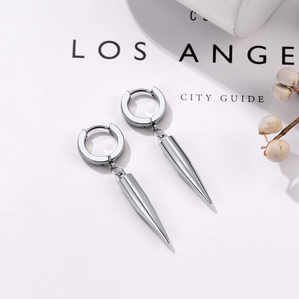 Stainless Steel Spike Drop Earrings for Men & Women - Punk Rock Spiked Dangle Earrings - Cool Fashion Jewelry with Gift Box - Perfect for Concerts, Parties & Gothic Style