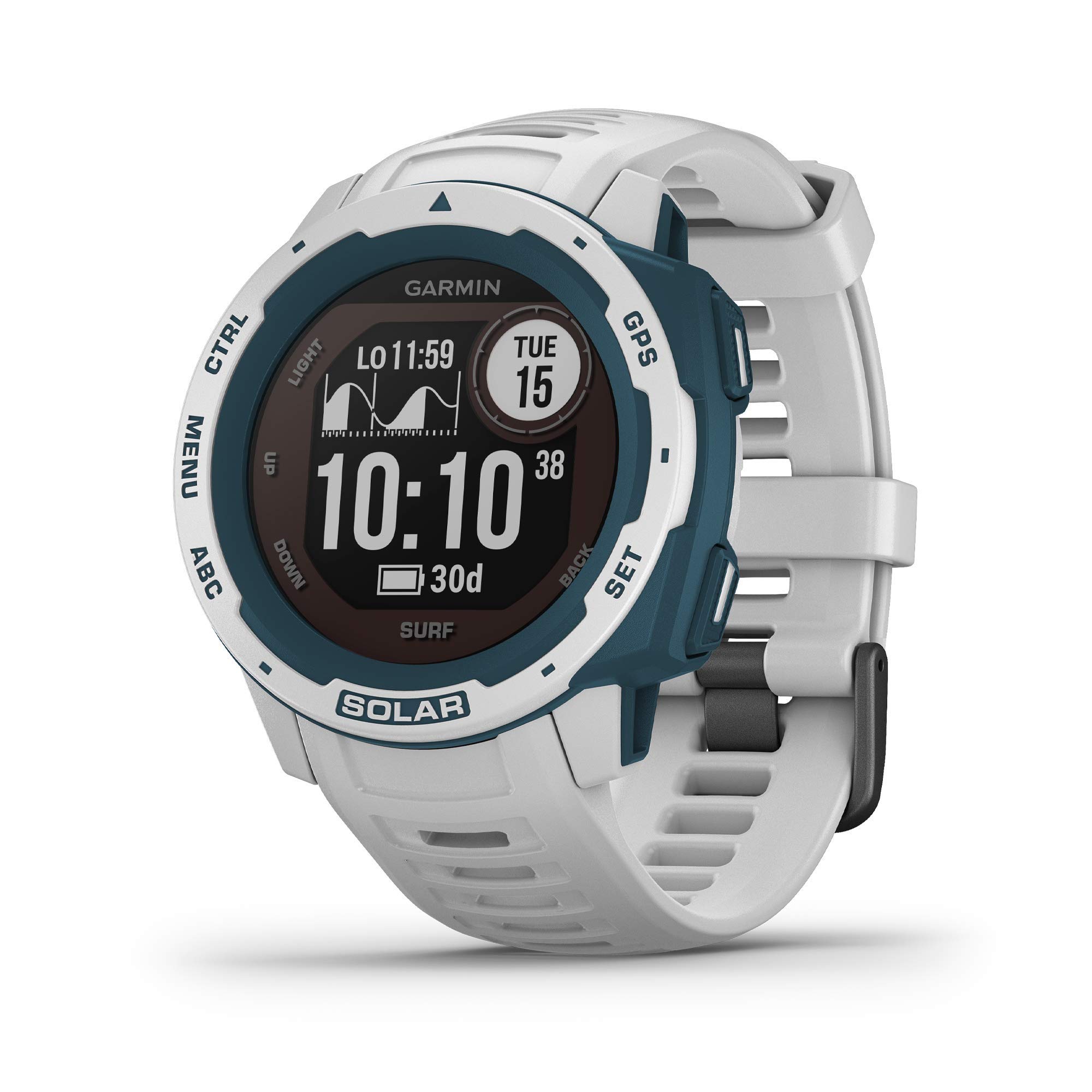 Garmin Instinct Solar Surf - Rugged Solar-Powered Outdoor Smartwatch with Tide Data & Surf Tracking | Waterproof GPS Watch for Surfing, Hiking & Adventure | Cloudbreak (Renewed)