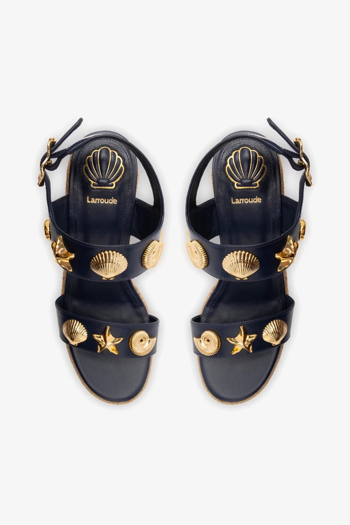 Madison Hi Espadrille Women's Navy Blue Saffiano Leather Wedge Sandals - Perfect for Summer Beach Vacations & Casual Outings