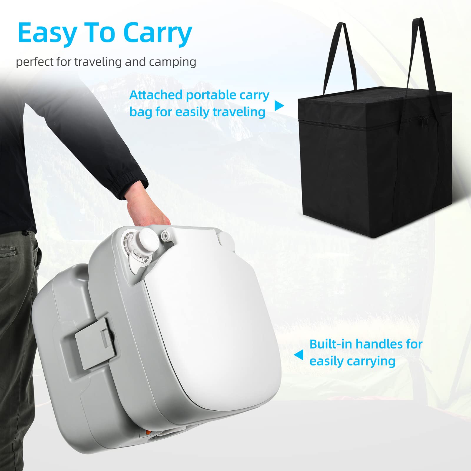 YITAHOME 5.8 Gallon Portable Toilet for Camping, RV, Boat & Outdoor Use - Leak-Proof Travel Toilet with Carry Bag, Hand Sprayer, Level Indicator & Handle Pump - Perfect for Road Trips, Hiking, Emergency Preparedness & Off-Grid Living