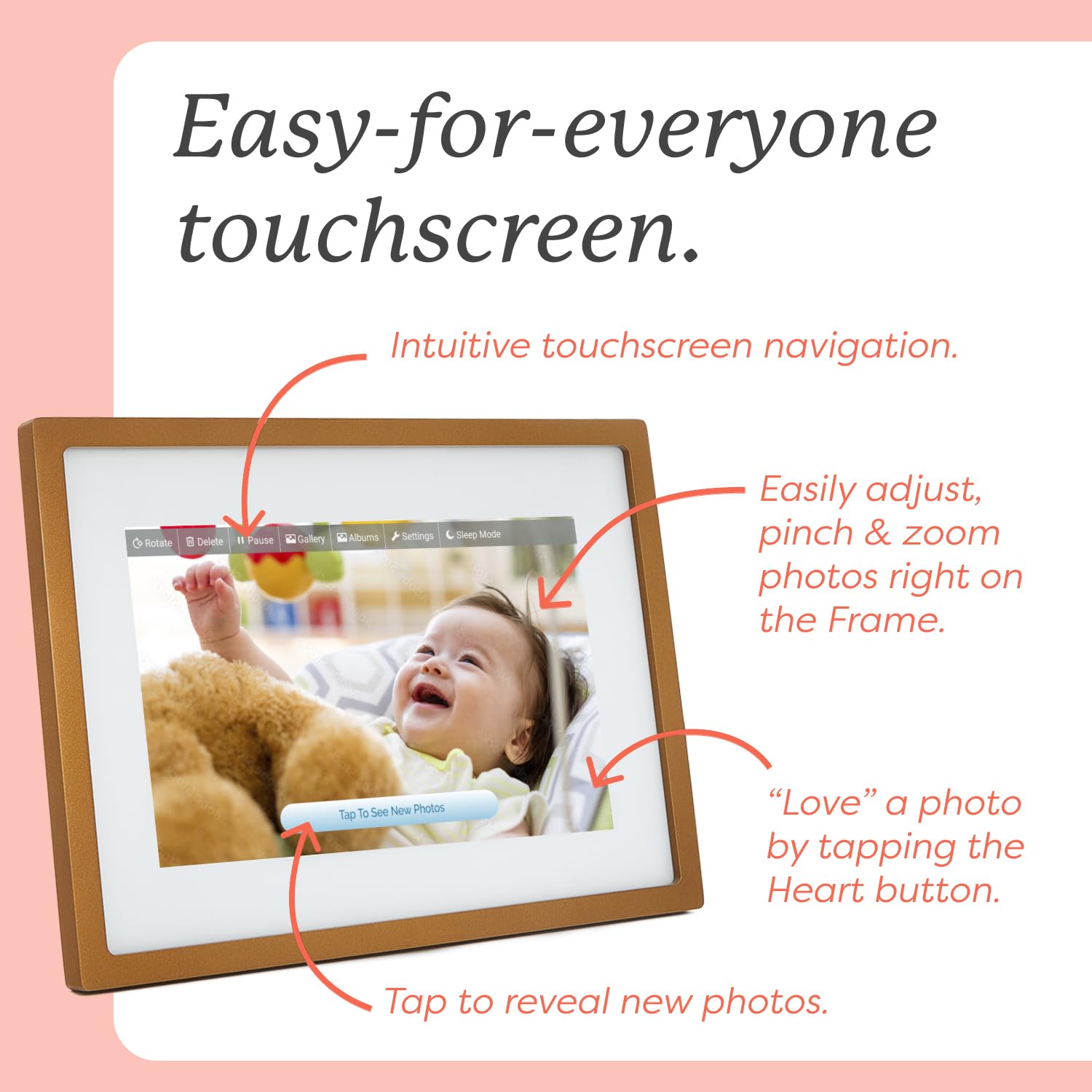Skylight 10 Inch WiFi Digital Picture Frame - Touch Screen Display, Upload Photos from Phone, Customizable Gift for Family & Friends (Gold) - Perfect for Home Decor, Office Display, and Special Occasions