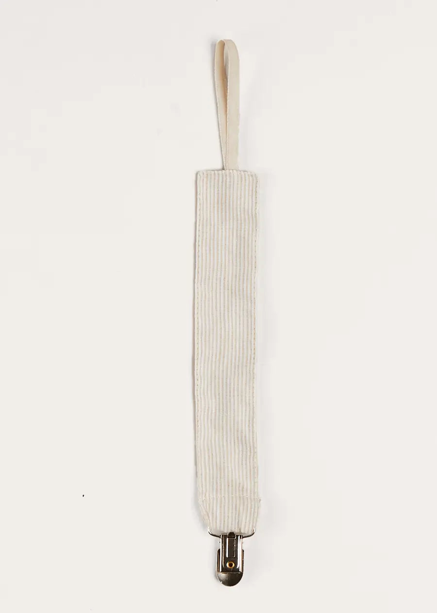Waterford Striped Baby Pacifier Clip in Beige - Secure Soother Holder for Strollers, Car Seats & Baby Carriers - Soft Neutral Pacifier Accessory for Newborns & Infants