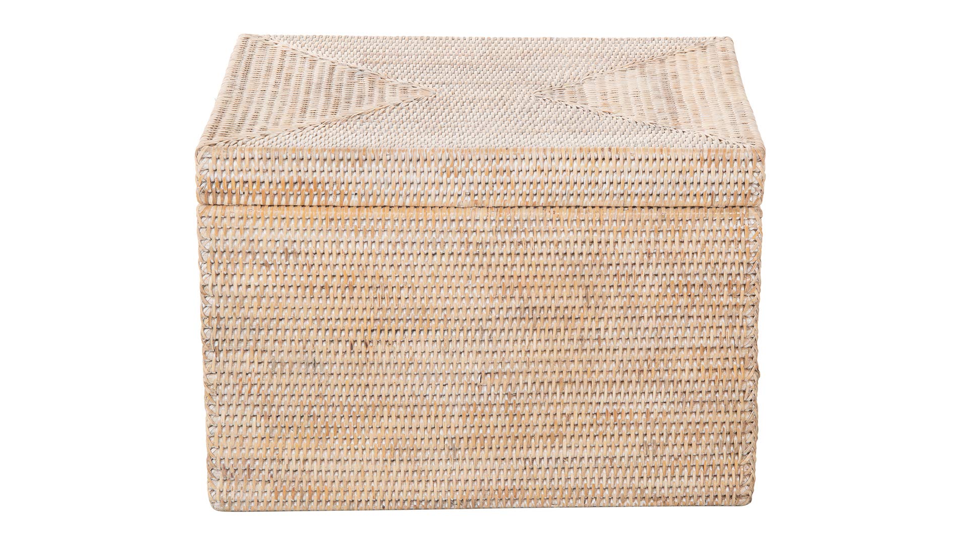 Kouboo La Jolla Rattan Storage Basket with Lid - Whitewashed Wicker Organizer for Toys, Laundry, Kitchen & Living Room | Decorative Home Storage Solution for Bedroom, Bathroom and Office Organization