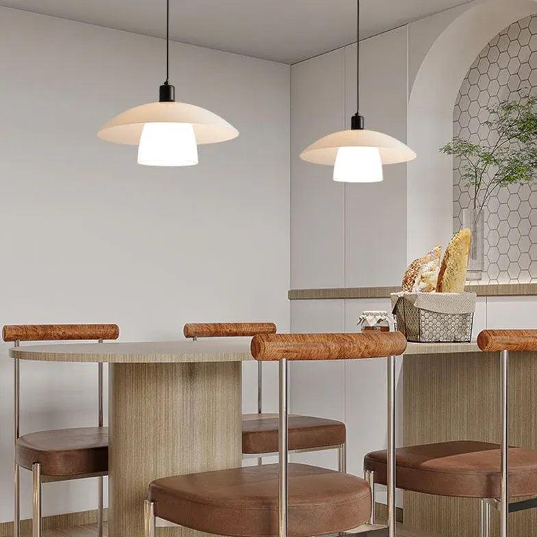 Double Layer White Shade Glass Pendant Light - Modern Hanging Fixture for Kitchen Island, Dining Room & Bedroom Lighting