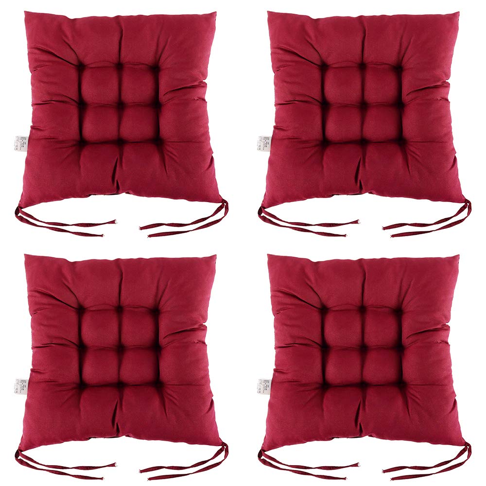 Scorpiuse Non-Slip Chair Cushions with Ties - 15x15 Inch Set of 4, Breathable Pearl Cotton Filled Seat Pads for Dining, Living Room, Kitchen & Office Chairs - Perfect for Home, Office & Restaurant Use (Red)