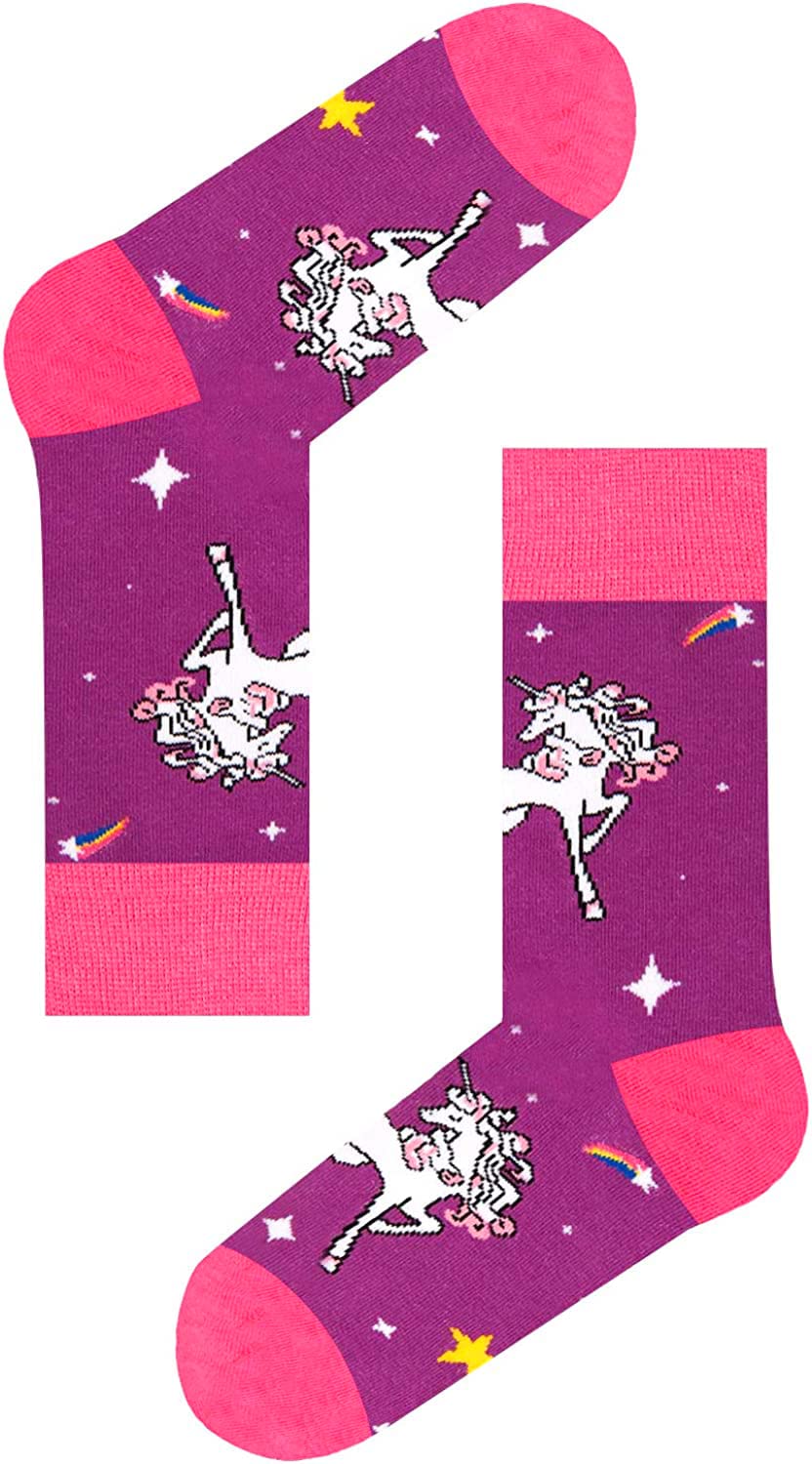Zmart 5-Pack Cute Animal Socks for Girls - Llama, Unicorn, Corgi & Chicken Patterned Crew Socks - Soft Cotton Kids Socks for School, Gifts & Everyday Wear