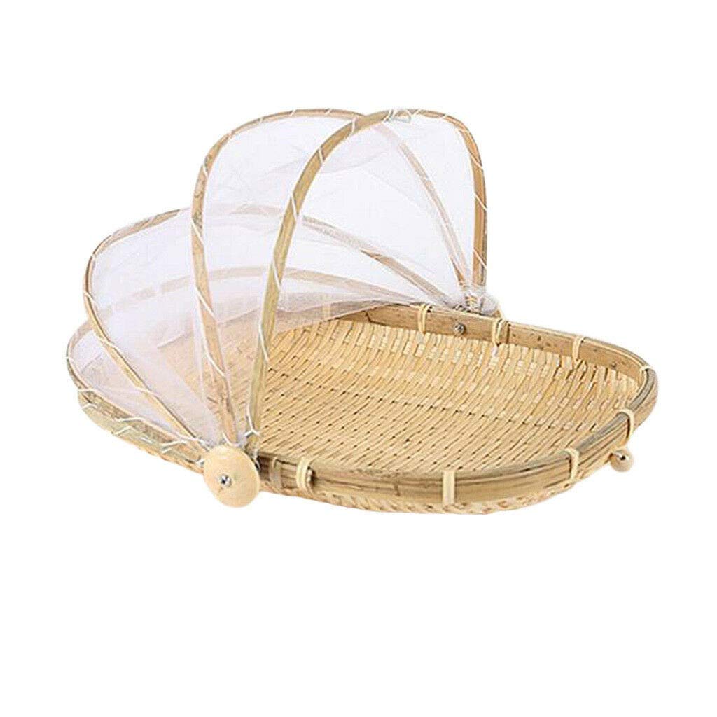 Neigei Hand-Woven Rectangle Picnic Basket with Mesh Cover - Dustproof Food Serving Basket for Vegetables, Fruits & Bread | Perfect for Outdoor Picnics, Camping & Farmers Market Shopping (Small Size)