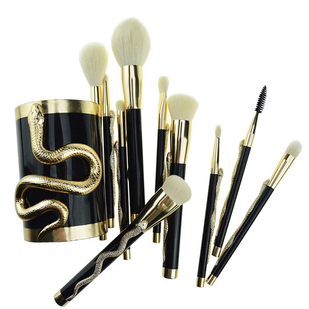 3D Snake Makeup Brush Set - 10 Piece Portable Artificial Fiber Brushes with Plastic Handle for Professional & Everyday Makeup Application - Perfect for Travel, Home & Salon Use