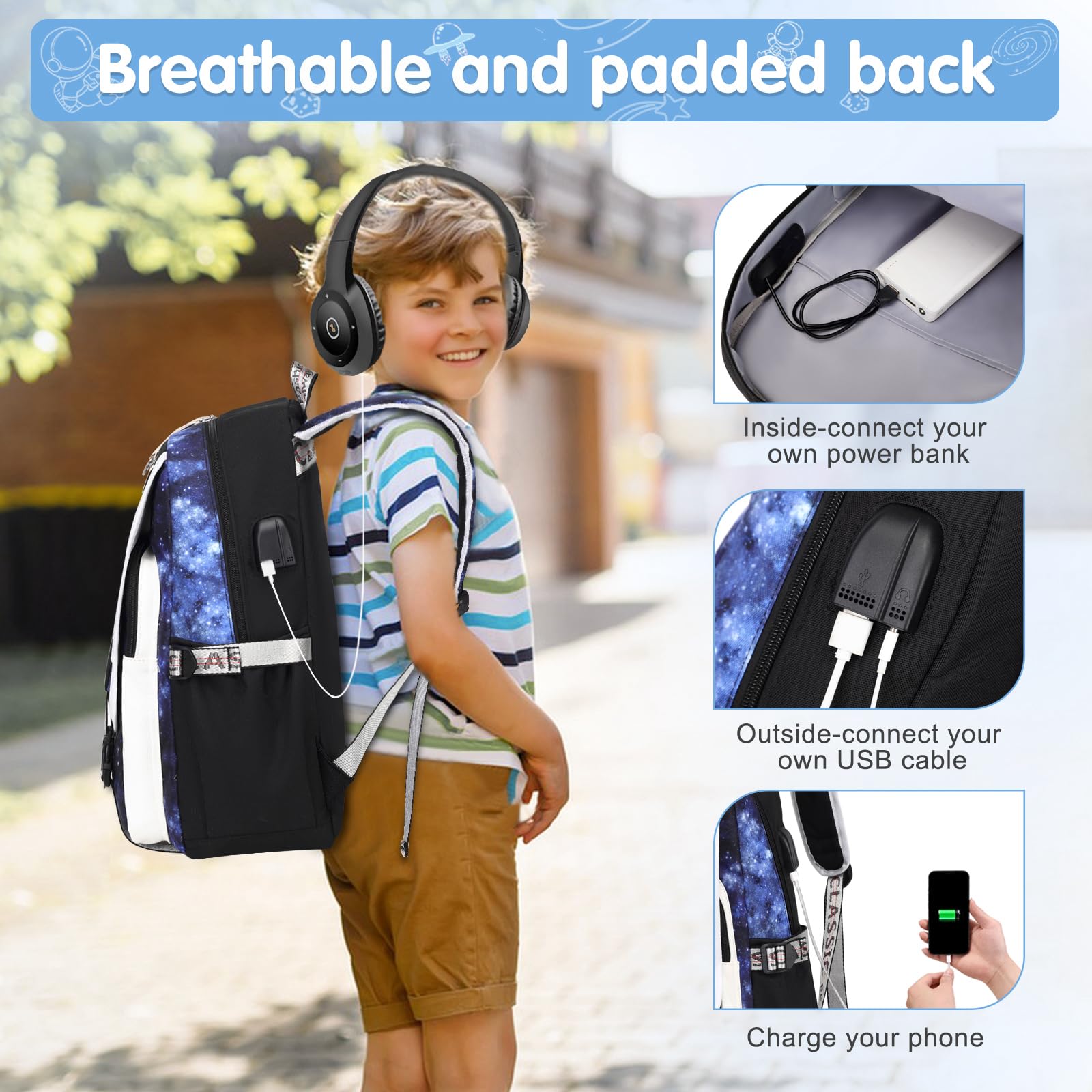 Bevalsa Boys Backpack for School - Durable Bookbag for Kids, Teens, Elementary & Middle School Students (Astronaut Design) - Perfect for Daily Use, Travel & Outdoor Adventures