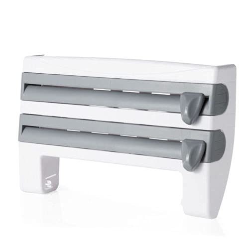 Plastic Refrigerator Toilet Paper & Kitchen Wrap Holder with Built-in Cutter - Wall Mount Storage Shelf for Aluminum Foil, Plastic Wrap & Paper Towels (Dark Gray) - Perfect for Kitchen Organization & Space Saving