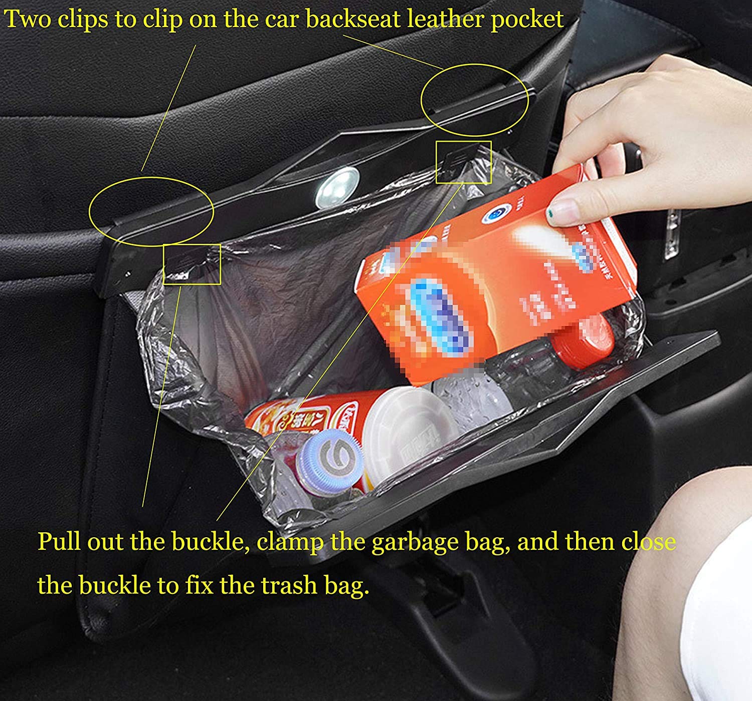 Smart LED Car Trash Can with 4-Gallon Disposable Bags (150 Count) - Waterproof Leather Storage Pocket | Portable Garbage Bin for Car, Bathroom, Home, Bedroom & Office | Perfect for Road Trips, Daily Commute & Home Organization