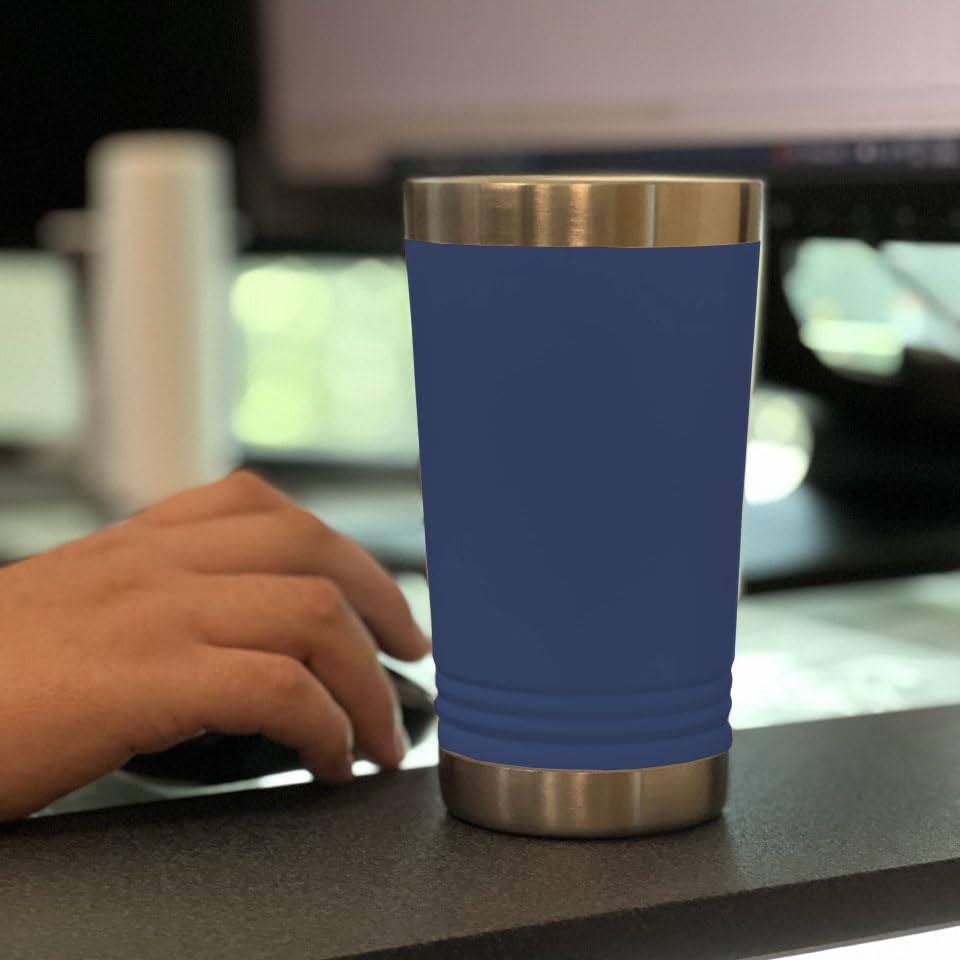 LaserGram 16oz Vacuum Insulated Stainless Steel Tumbler with Lid - Personalized Engraved Mountain Bike Design in Navy Blue - Perfect for Hiking, Camping & Outdoor Adventures