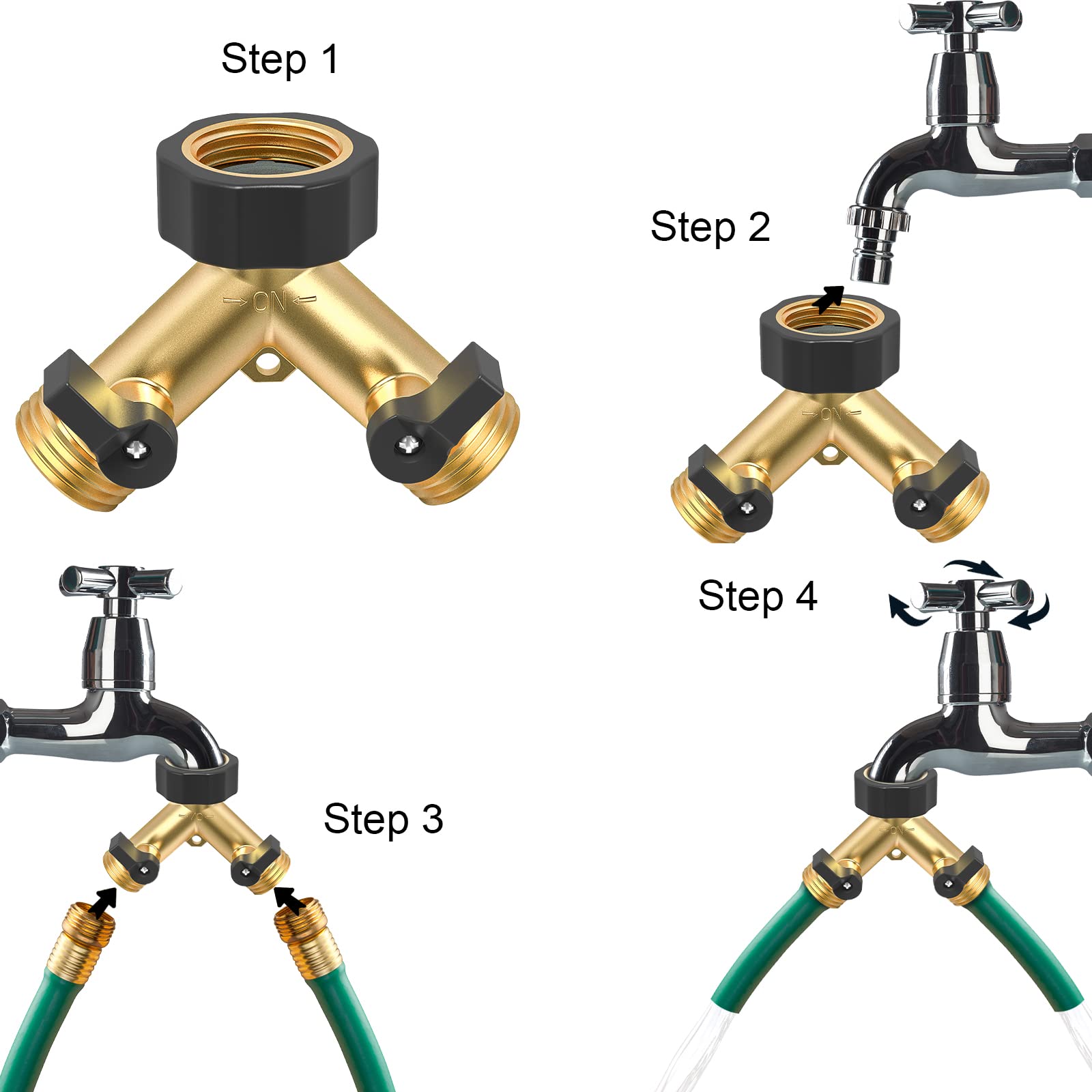 Twinkle Star 2-Way Heavy Duty Brass Garden Hose Splitter - Y Connector Adapter with 2 Extra Rubber Washers - Durable Hose Bib Spigot Connector for Lawn, Garden & Outdoor Watering Accessories