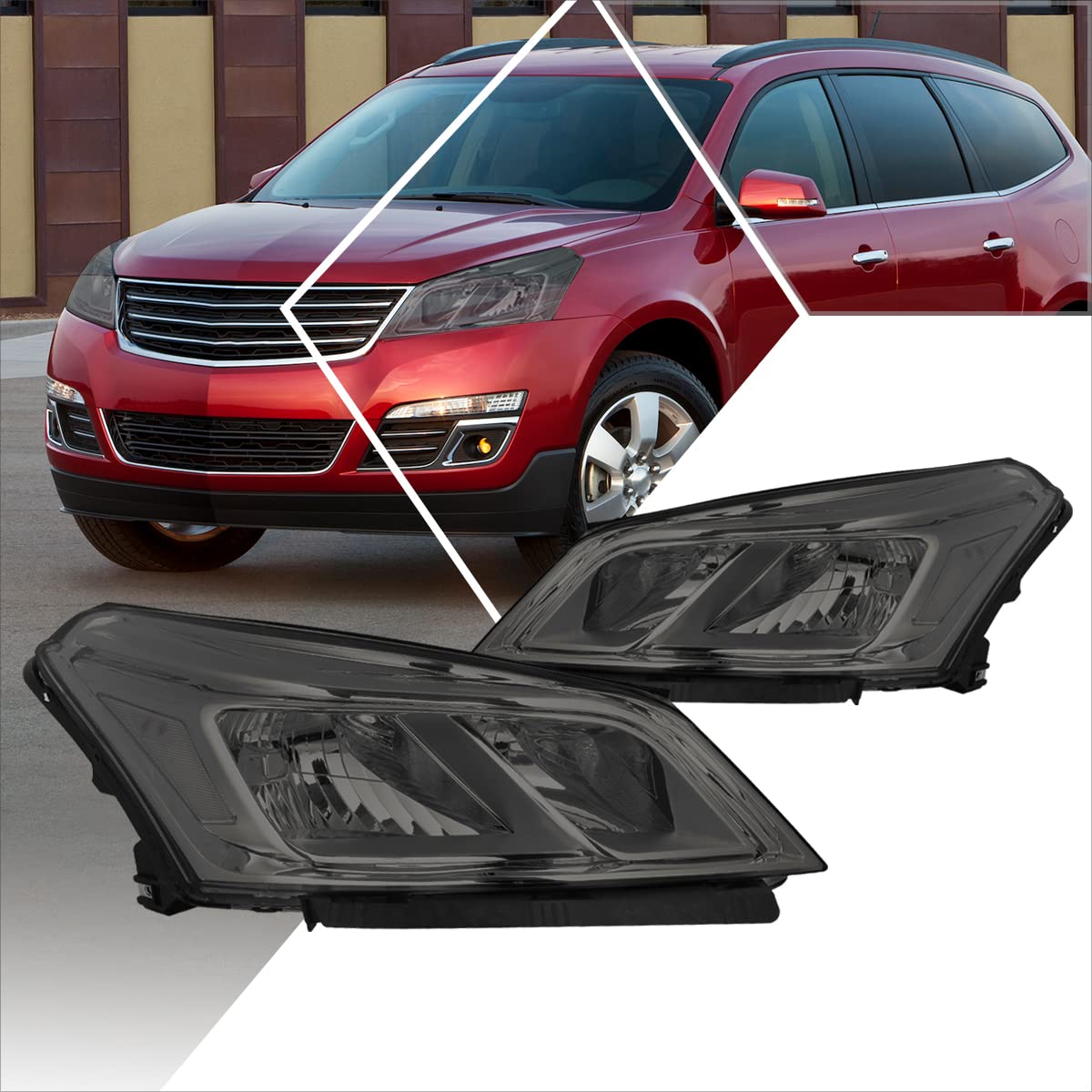 PM PERFORMOTOR Headlight Assembly Compatible with Chevy Traverse 2013-2017 - OE Replacement Smoked Lens Clear Corner Headlamps for Improved Night Visibility & Style Upgrade