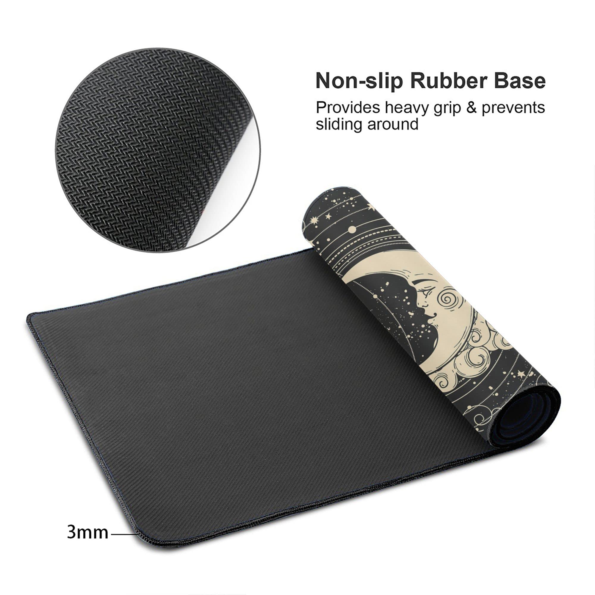 Celestial Sun and Moon Large Gaming Mouse Pad - 31.5x15.7 Inch Non-Slip Rubber Base Desk Mat with Stitched Edges for PC, Laptop, Office Work & Gaming - Perfect for Computer Setup, Home Office and Esports Enthusiasts