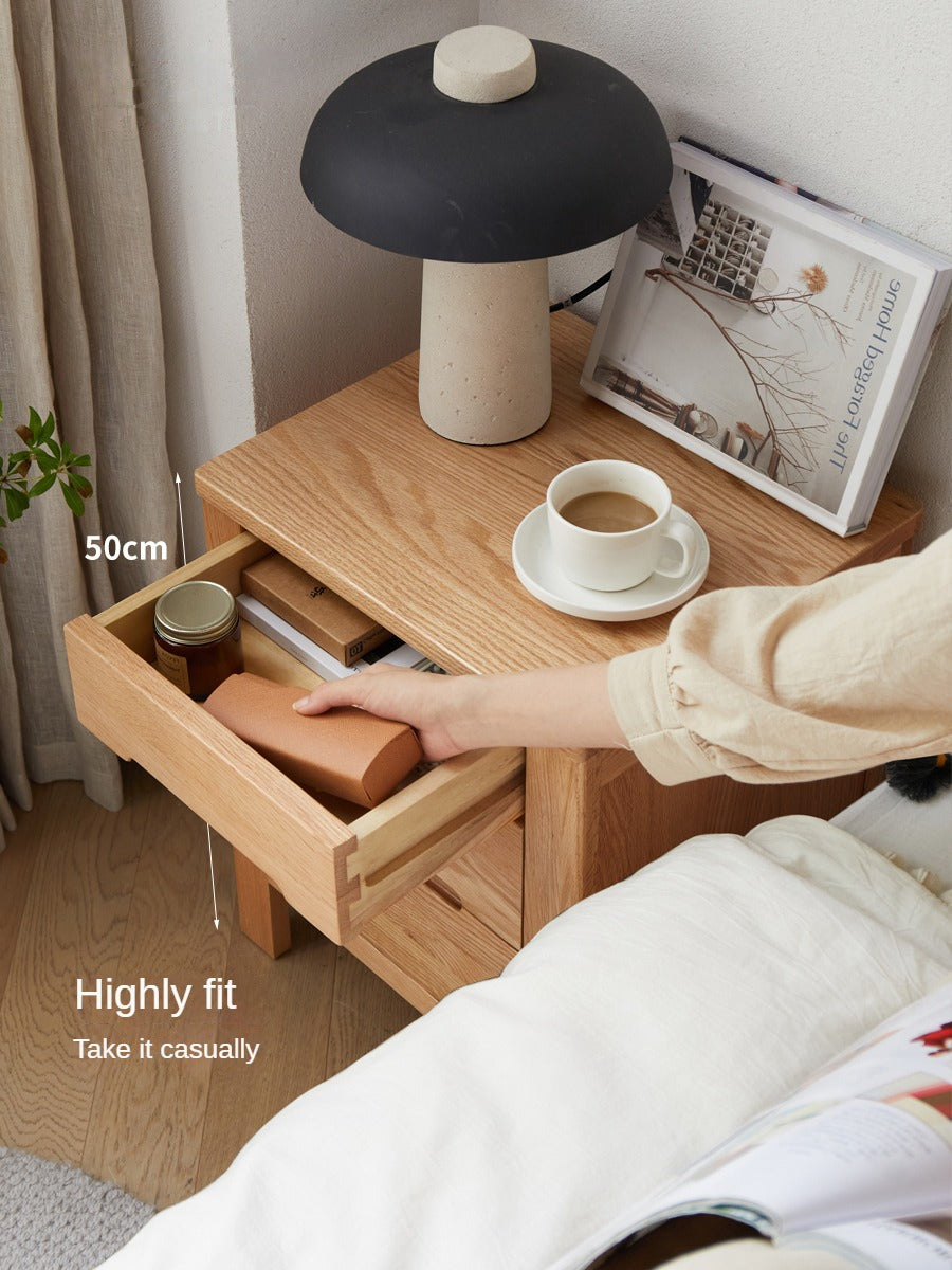 Solid Oak Wood Nightstand with 3 Drawers - Bedside Table for Bedroom, Living Room, or Office Storage