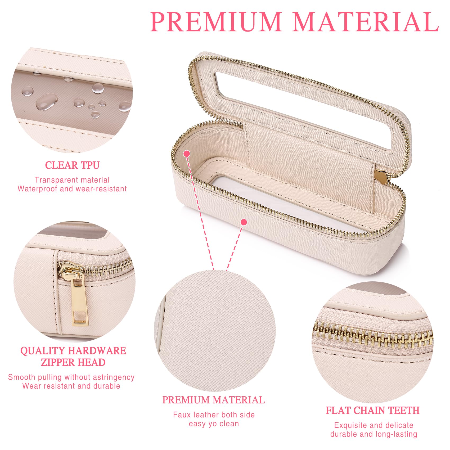 Clear Travel Makeup Bag with Makeup Brush Holder - Waterproof Transparent Cosmetic & Toiletry Organizer with Zipper - Portable for Women (Beige, Medium+Slim) - Perfect for Airplane Carry-On, Gym Essentials & Car Organization