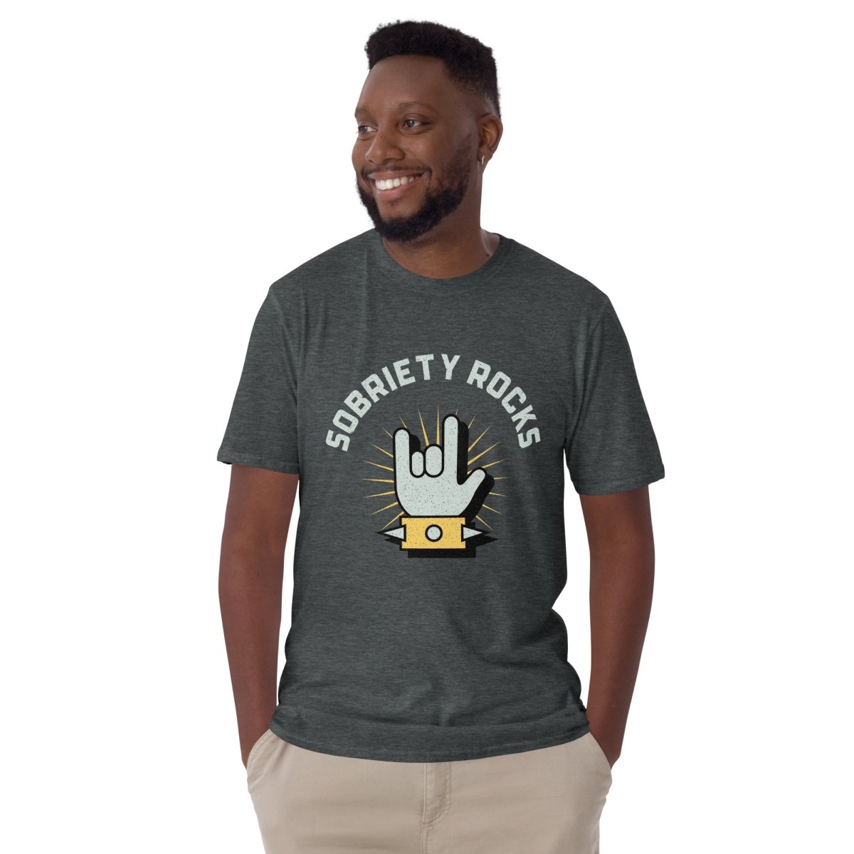 Sobriety Rocks Essential Unisex T-Shirt - Comfortable Cotton Tee for Sober Living & Recovery Support | Perfect for AA Meetings, Sober Events & Everyday Wear