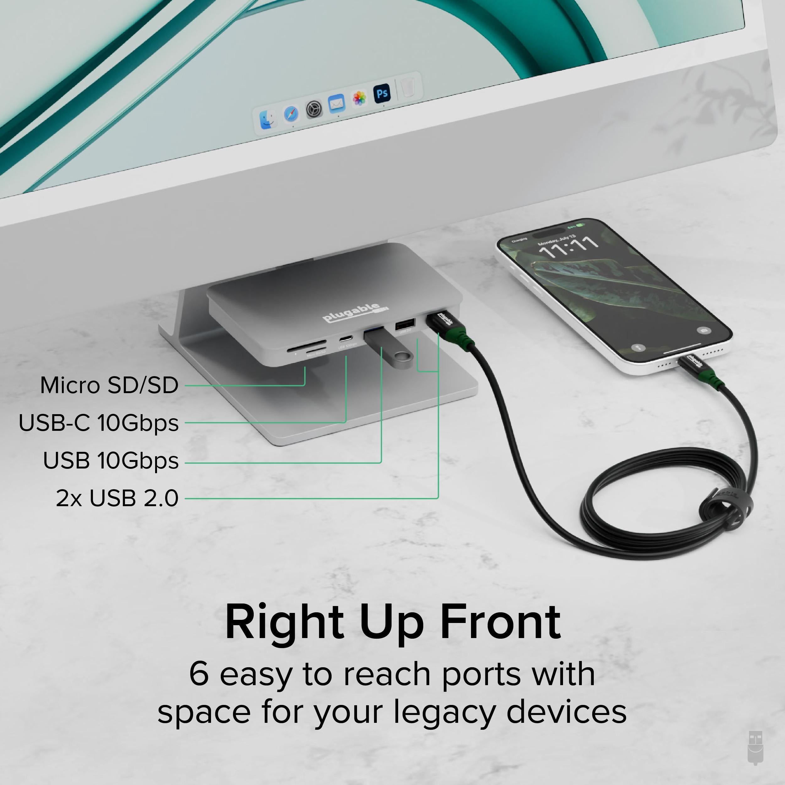 Plugable 6-in-1 USB C Hub with 4K HDMI, USB 3.0, SD Card Reader for iMac 24 Inch - Perfect for Home Office, Video Conferencing & Multi-Device Connectivity