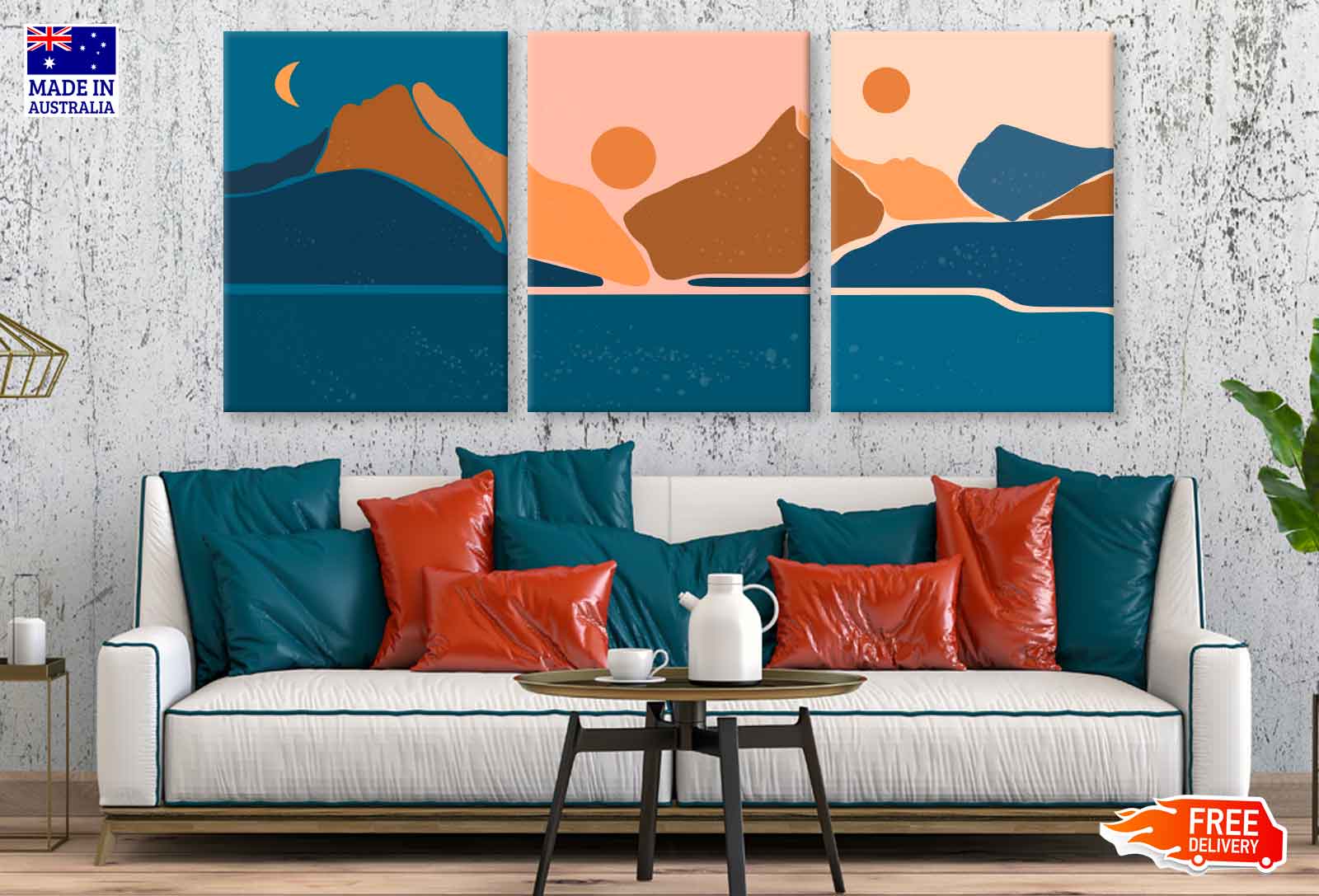 3-Piece Mountain Night Vector Illustration Wall Art Canvas - High Quality Print, 100% Australian Made, Ready to Hang - Perfect for Living Room, Bedroom & Office Decor