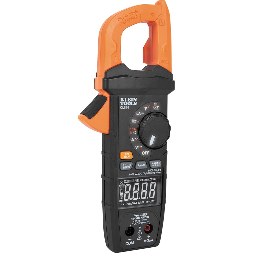 Klein Tools CL810 Pro Digital Clamp Meter - 600A AC/DC Auto-Ranging True RMS Multimeter with NCVT, Flashlight & Illuminated Dial - Measures Current, Voltage, Temperature (LOZ) - Perfect for Electricians, HVAC Technicians & DIY Home Electrical Projects
