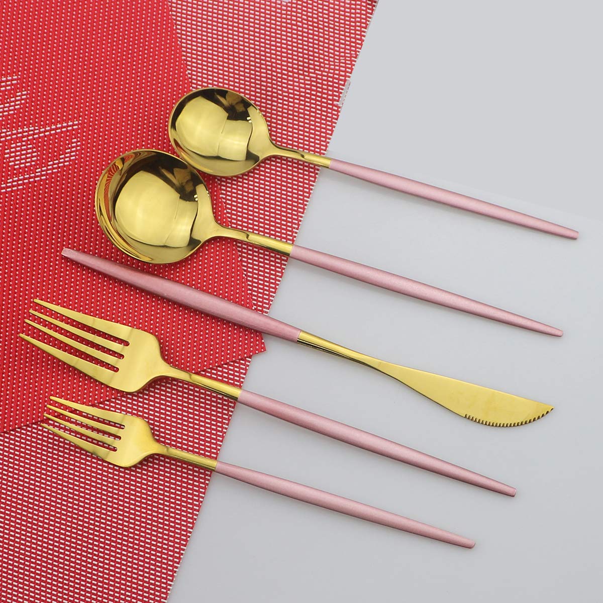 10-Piece Silverware Set – Premium 304 Stainless Steel Flatware Set with Pink Gold Handles (Forks, Spoons, Knives) – Mirror Polished Curved Design Cutlery for 2 – Elegant Tableware for Dinner Parties, Weddings & Home Dining