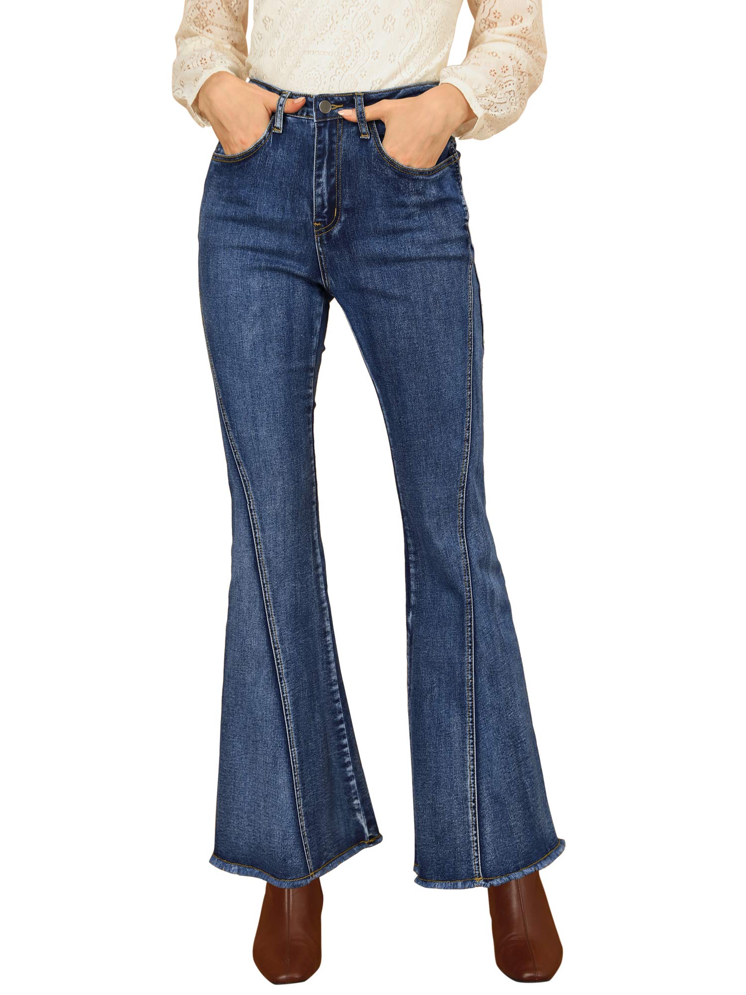 Allegra K Women's High Waist 70s Vintage Flare Jeans - Stretch Denim Bell Bottoms for Retro Fashion & Casual Outfits | Perfect for Parties, Concerts & Everyday Wear