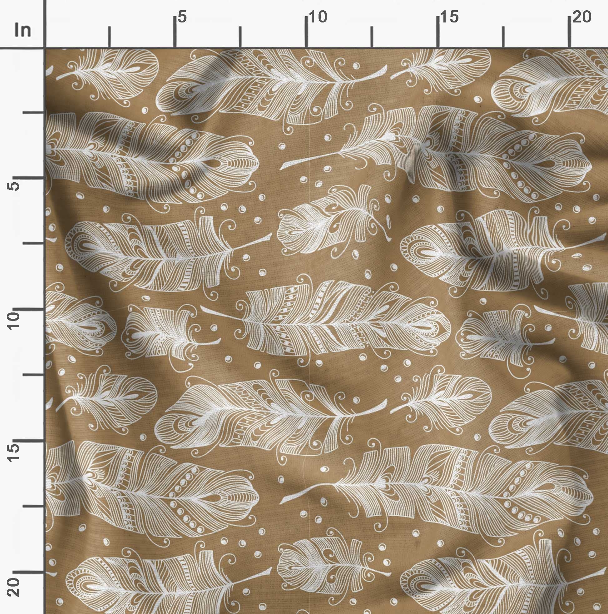 Soimoi Moss Georgette Brown Fabric by The Yard - 42 Inch Wide Tribal Feather Pattern Printed Textile for DIY Fashion, Home Decor & Craft Projects - Bohemian Ethnic Artistic Design Material