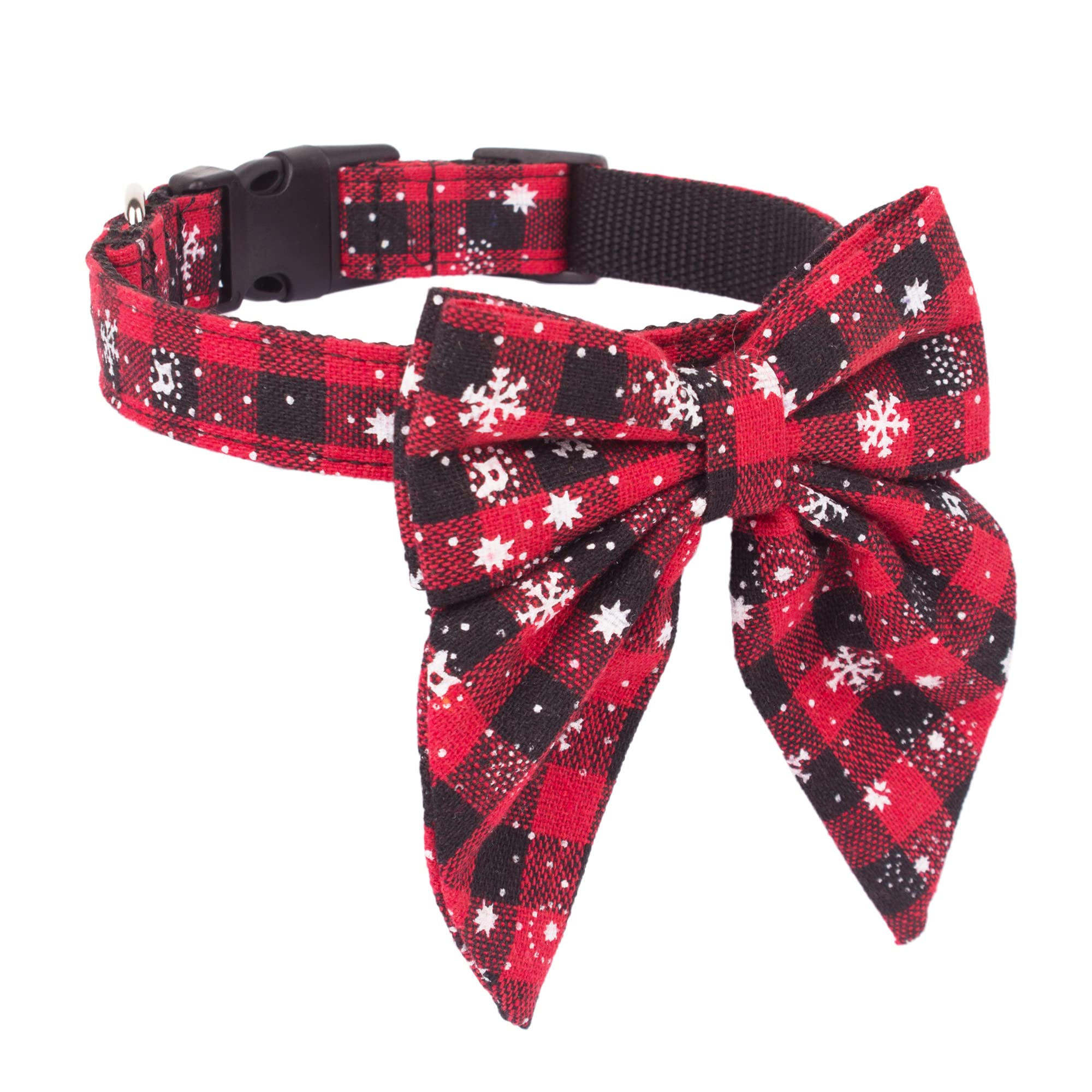 ADOGGYGO Adjustable Christmas Dog Collar with Red Bow - Festive Cotton Bowtie Pet Collar for Small Dogs (Black & Red) - Perfect for Holiday Photos & Christmas Parties