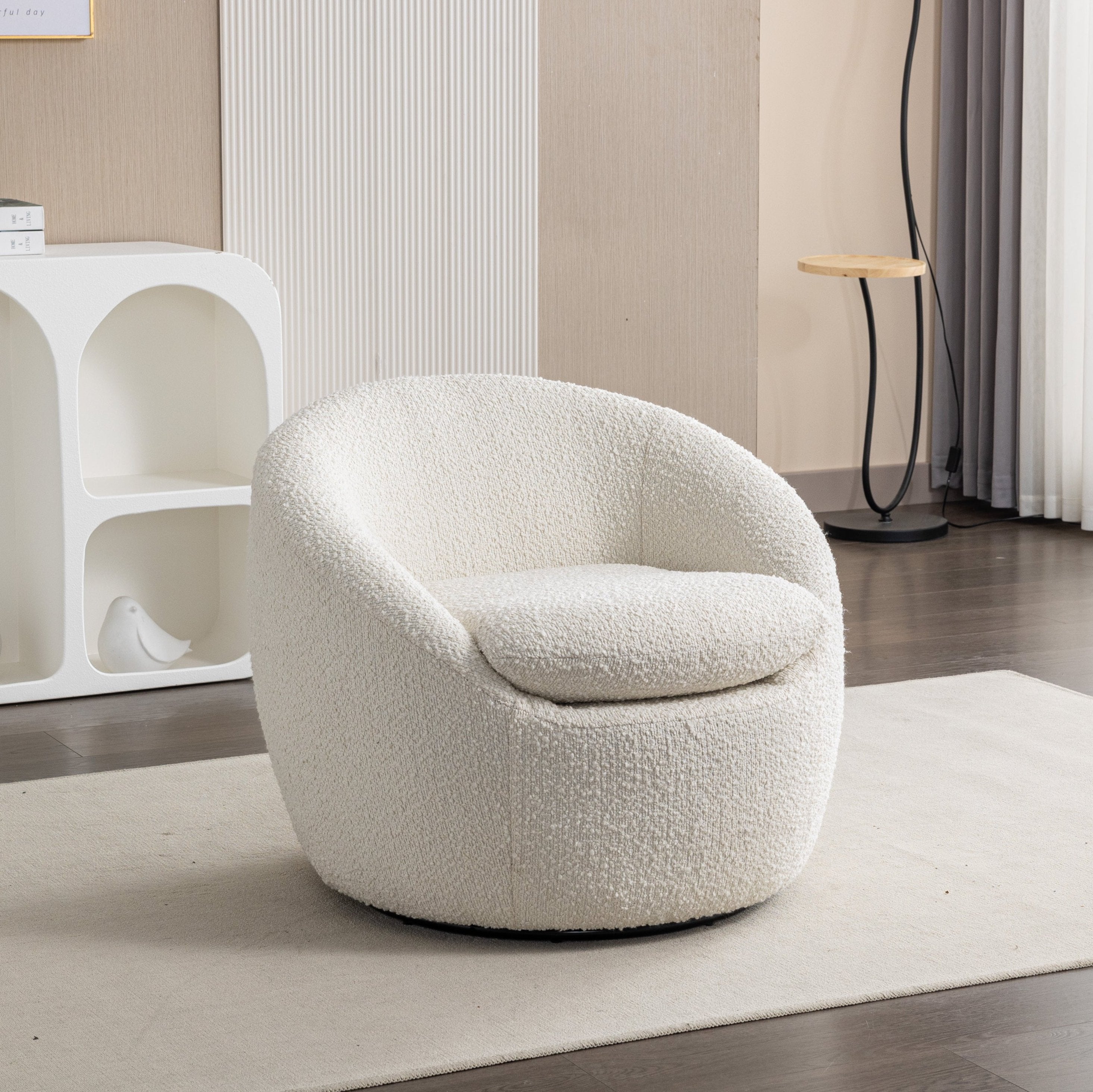 Roundhill Furniture Winnie Modern Barrel Chair - 360° Swivel Accent Chair with Upholstered Seat & Metal Base for Living Room, Bedroom or Office