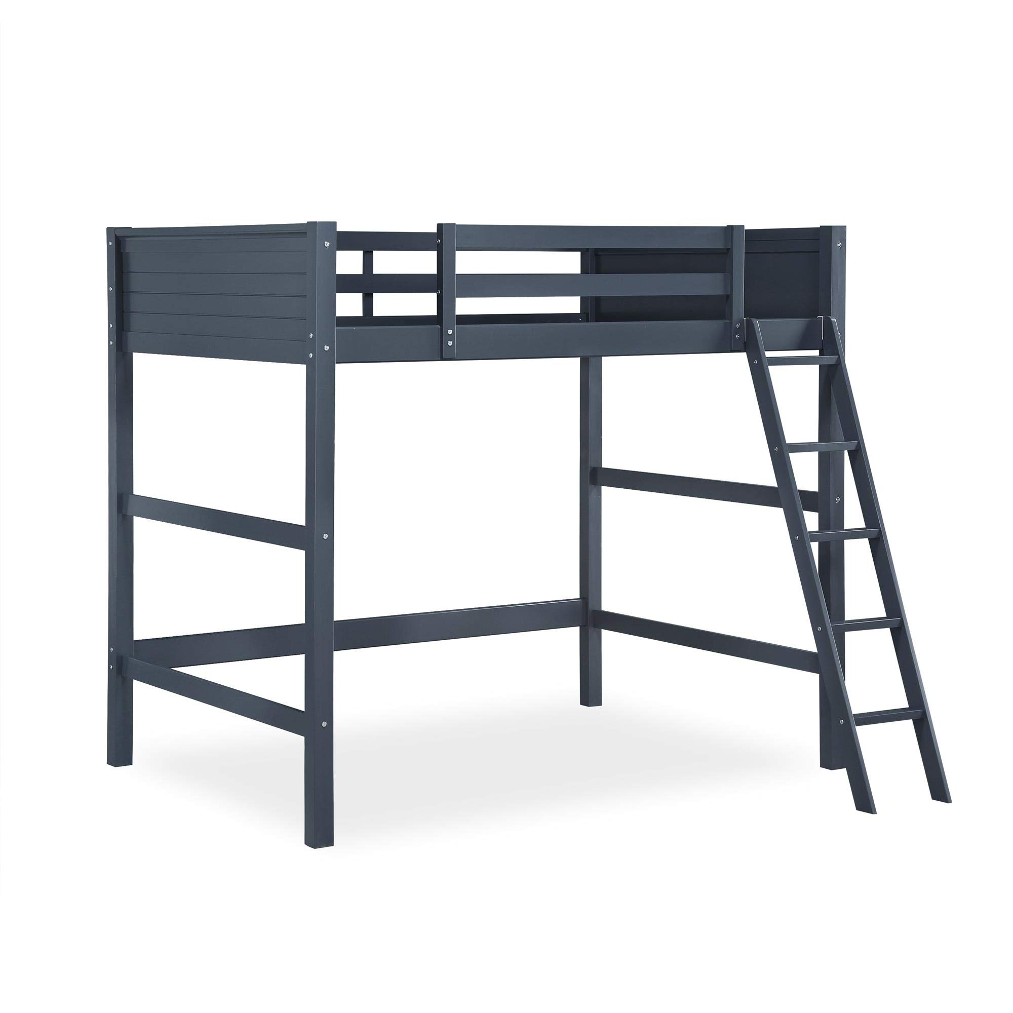 DHP Denver Full Size Loft Bed with Desk & Play Area - Blue Kids Bunk Bed with Safety Guardrails | Space-Saving Study & Sleep Solution for Small Rooms