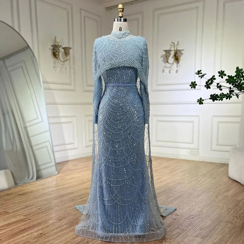 Luxury Muslim Hijab Mermaid Long Cape Evening Dress for Women - Dubai Arabia Wedding Party Gown 2025 LA72032M | Elegant Formal Wear for Special Occasions & Celebrations