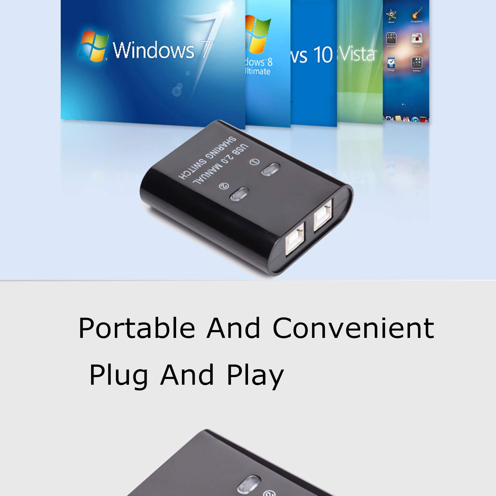 2-Port USB Printer Sharing Switch - Manual USB Switcher for 2 Computers to Share 1 Printer/Scanner - Includes 2 Male USB Cables - Perfect for Home Office & Small Business Workspaces