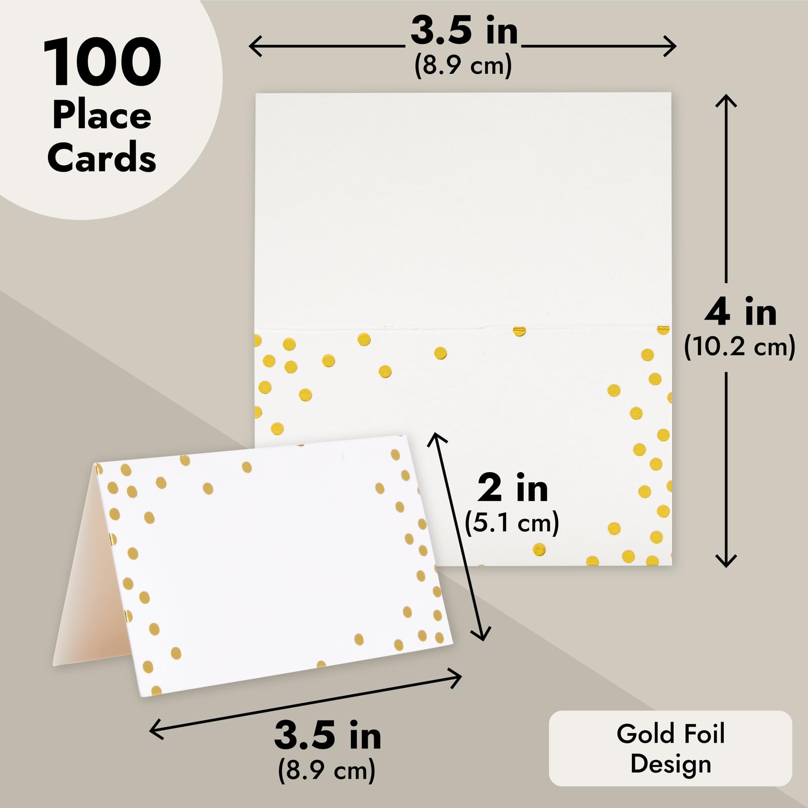 100 Pack Gold Foil Polka Dot Wedding Place Cards - Elegant Blank Table Name Cards for Wedding, Birthday, Banquet & Events - Perfect for Reserved Seating & Table Setting Decorations