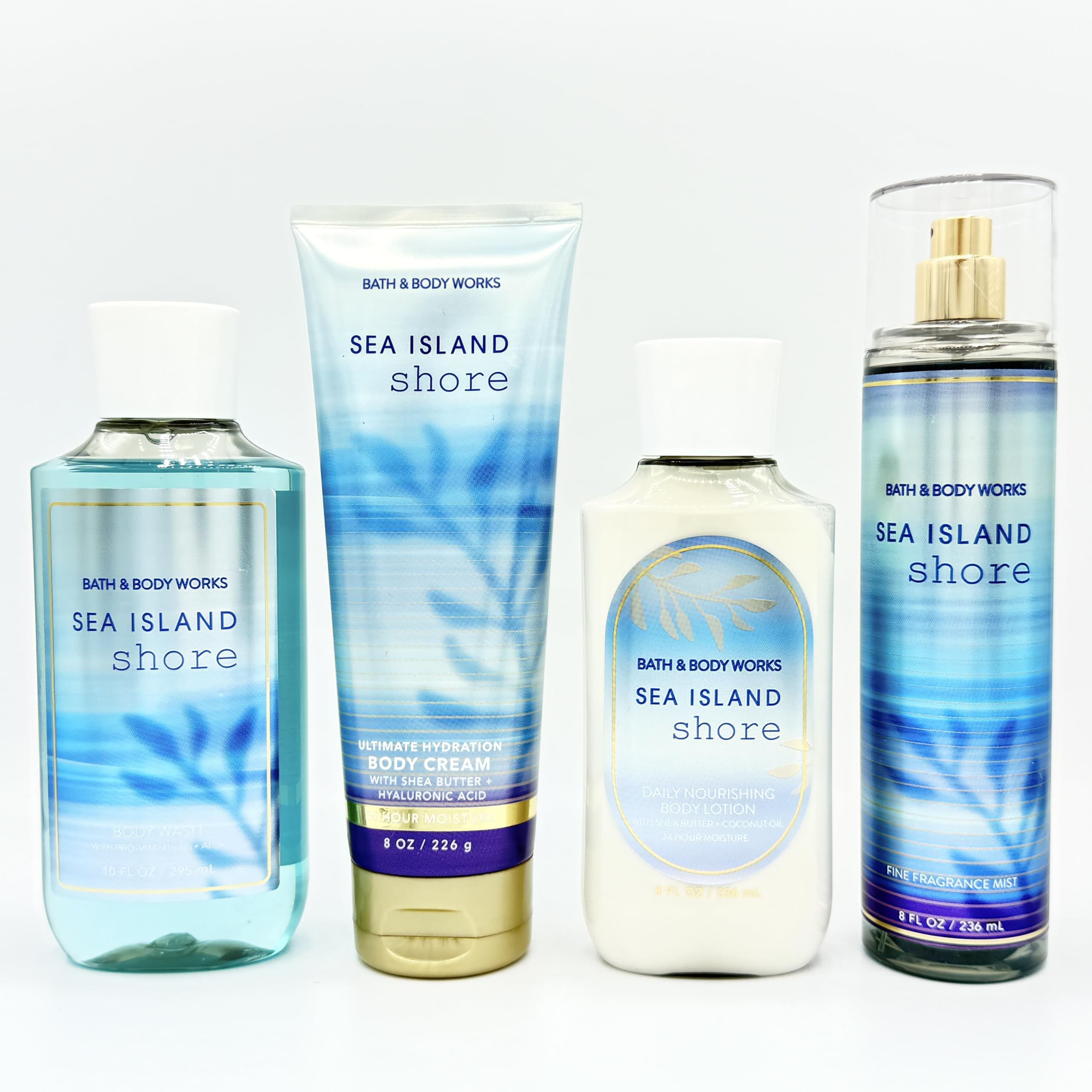 Sea Island Shore 4-Piece Bath & Body Gift Set - Moisturizing Body Wash, Hydrating Body Cream, Nourishing Body Lotion & Fragrance Mist for Dry Skin Care | Spa Day, Self Care Routine & Luxury Bath Essentials