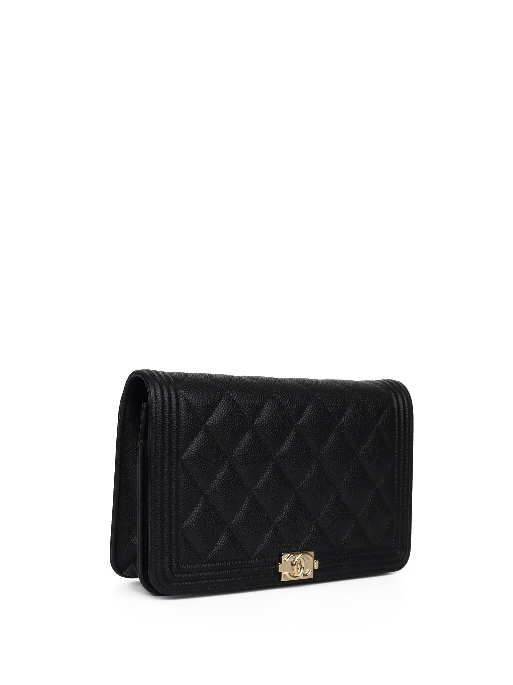 Chanel Black Caviar Leather Boy Wallet on Chain Crossbody Bag - Luxury Designer Handbag for Women, Perfect for Evening Parties & Date Nights