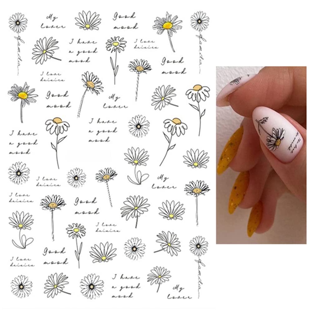 Daisy Floral Nail Stickers - 6 Sheets Cherry Blossom Nail Art Decals, 3D Self-Adhesive Nail Supplies with Summer Flowers, Butterflies & Leaves for Acrylic Nails | Perfect for Manicures, Pedicures, Nail Salons & DIY Home Nail Art