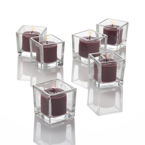 Richland Set of 72 Brown Cinnamon Scented Votive Candles & 72 Square Votive Holders - Perfect for Weddings, Holidays, Home Decor & Aromatherapy