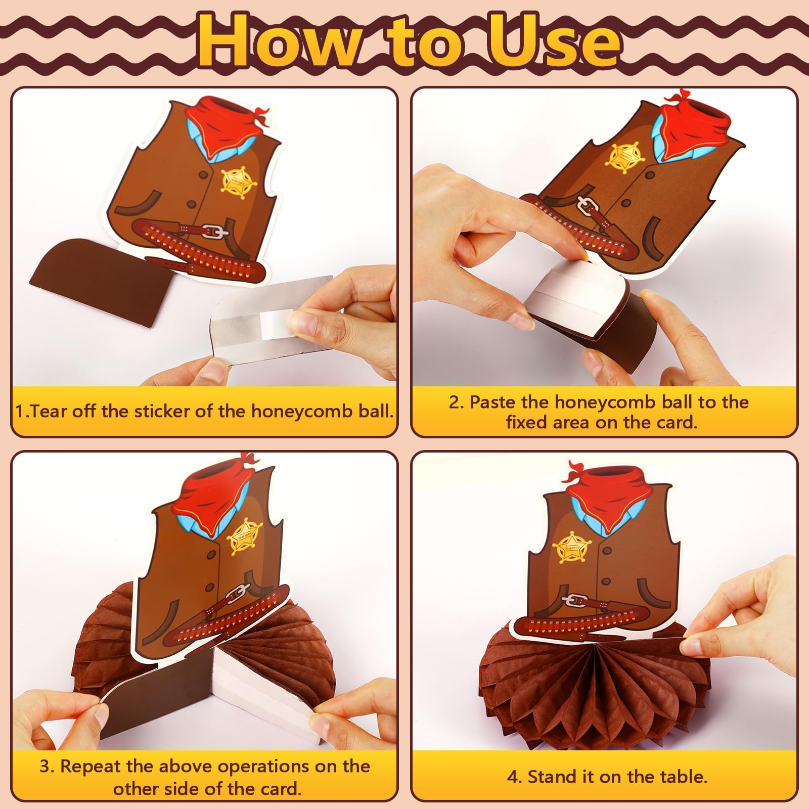 10 Pcs Wild West Cowboy Party Decorations - Honeycomb Centerpieces for Western Themed Birthday Parties, Baby Showers & Table Decor | Perfect for Cowboy BBQ, Ranch Weddings & Country Themed Events