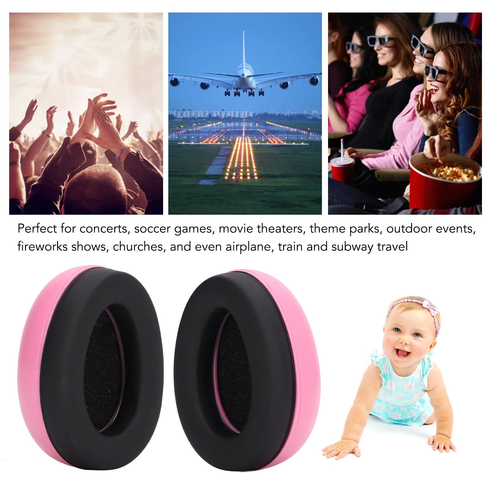Noise Cancelling Baby Ear Muffs for Kids - Soft Padded Infant Hearing Protection Headphones with Adjustable Headband (Pink) - Perfect for Airplane Travel, Fireworks, Concerts & Loud Events