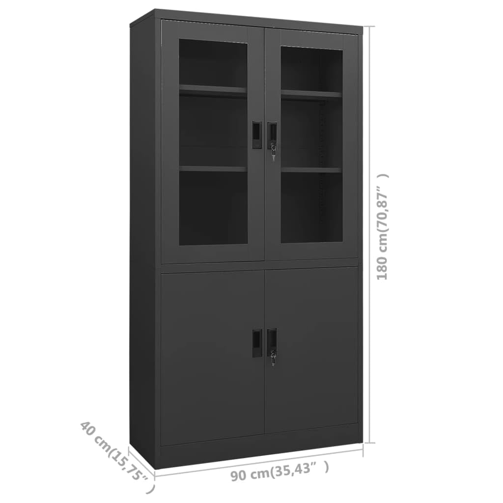 vidaXL Steel Office Storage Cabinet with Adjustable Shelves - Home & Office Display Cabinet in Anthracite - Perfect for Organizing Files, Books & Supplies in Workspaces