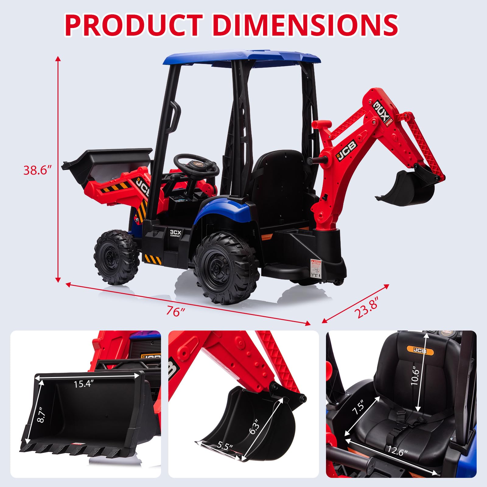 **GARVEE 4-in-1 Kids Ride-On Tractor Toy with Excavator, Bulldozer & Front Loader – 12V Battery, Remote Control, Removable Tent, Horn & EVA Tires – Red – Perfect for Outdoor Play, Backyard Fun & Pretend Construction Adventures**