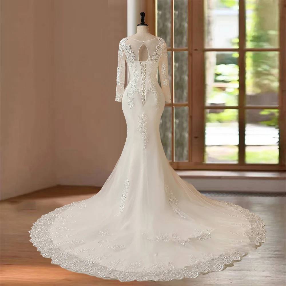 Elegant Long Sleeve Mermaid Wedding Dress for Women - Lace Bridal Gown for Beach, Church & Formal Weddings