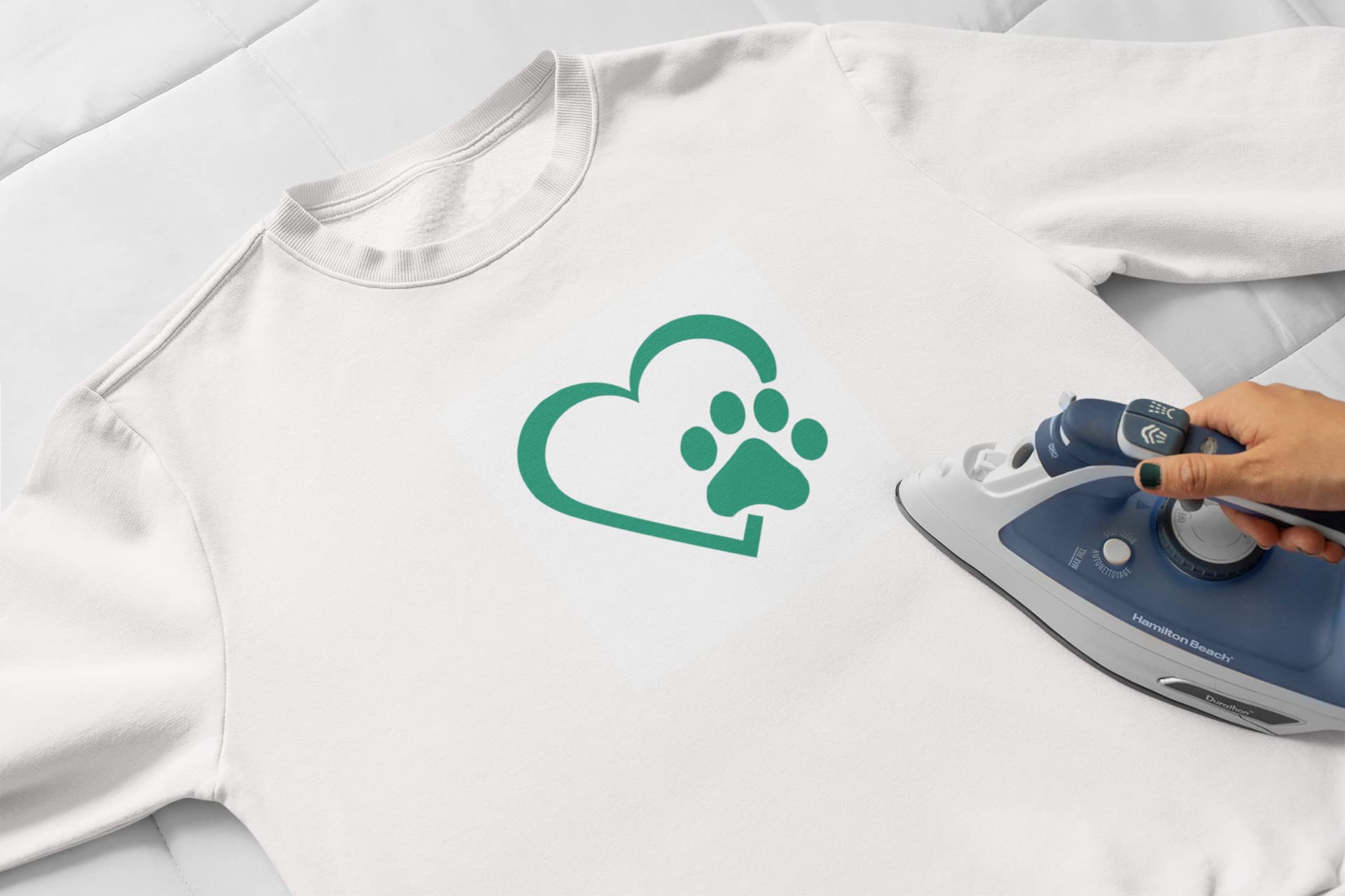 Dog Paw Iron On Transfer - Heart Shaped Paw Print Decal for T-Shirts | Heat Activated Pet Lover Gift | Ready to Press DIY Craft for Dog Owners | Perfect for Custom Apparel, Tote Bags & Home Decor (Red)