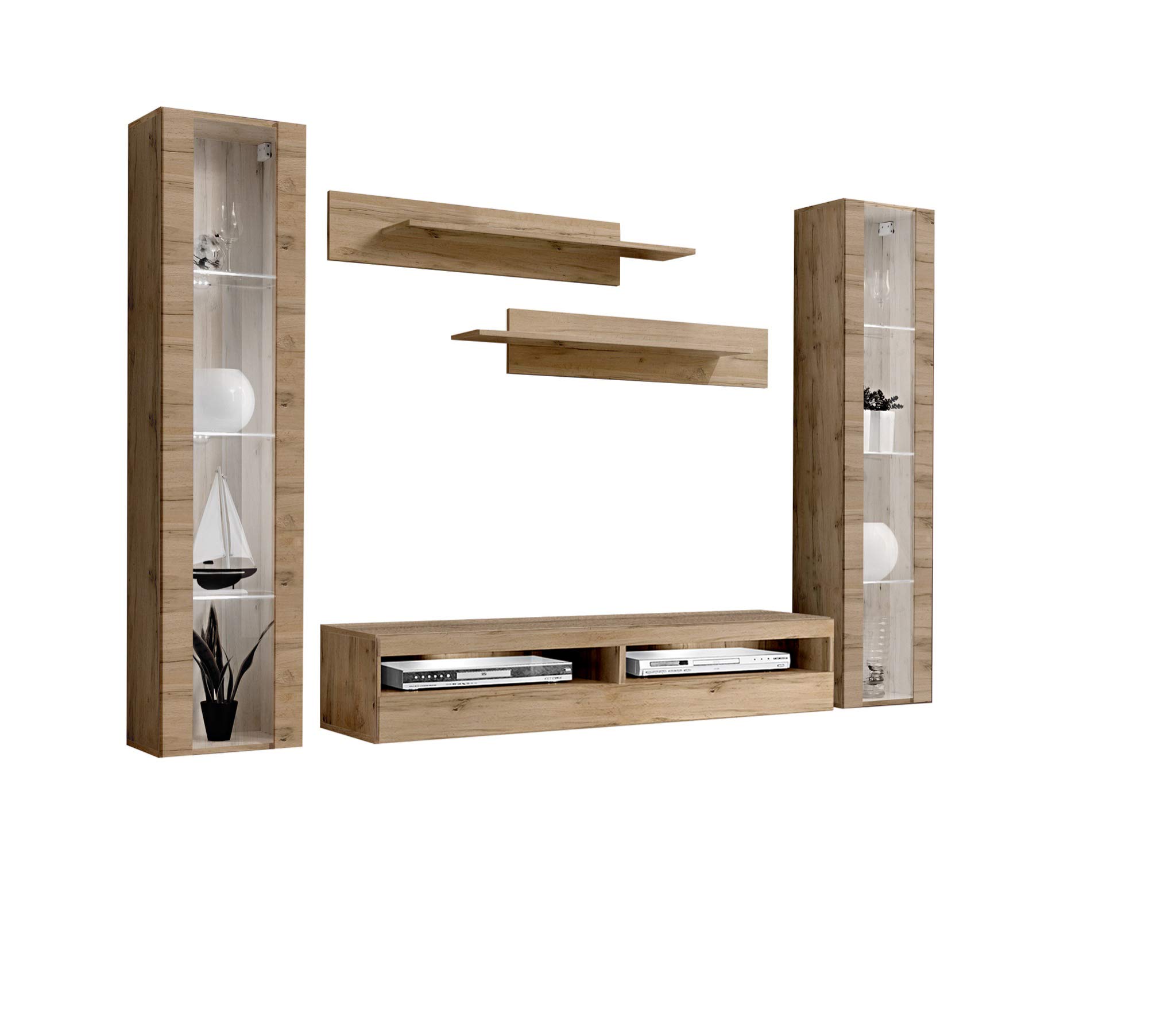 Modern Oak Floating TV Stand with Storage & LED Lights - Wall-Mounted Entertainment Center for Living Room & Bedroom - Space-Saving TV Console with Shelves (Perfect for Small Apartments & Home Theaters)