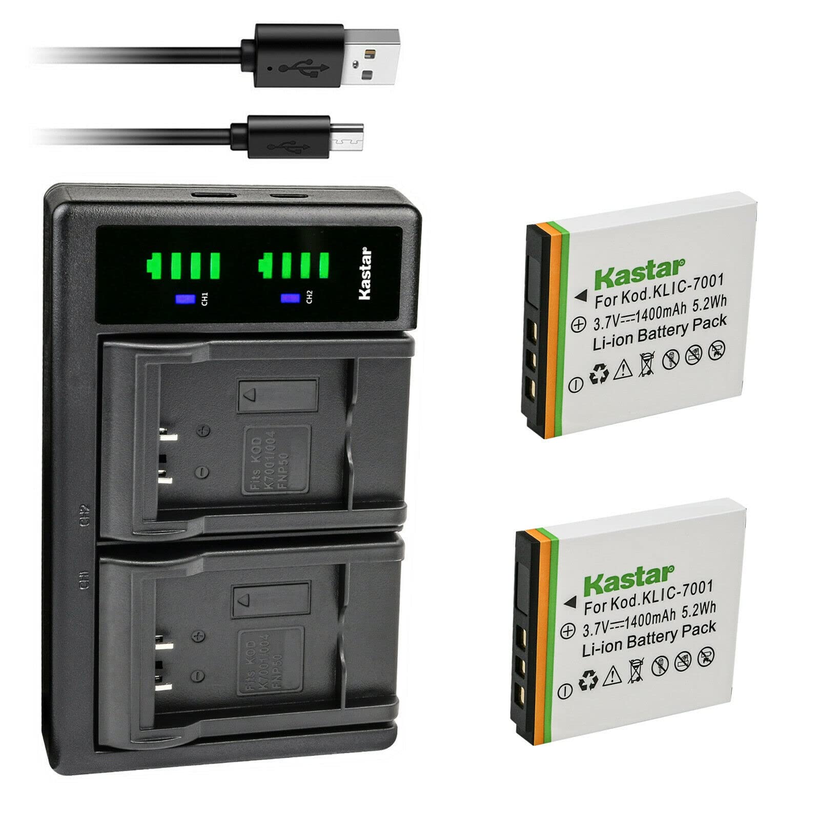 Kastar 2-Pack Replacement Battery & LTD2 USB Charger for DXG DXG-588V/599V/5C0V/5C1V/5C8V, Agfa Optima 1338/1338mt/2338/2338mt, MEDION Life P47350 - Perfect for Travel, Outdoor Photography & Backup Power