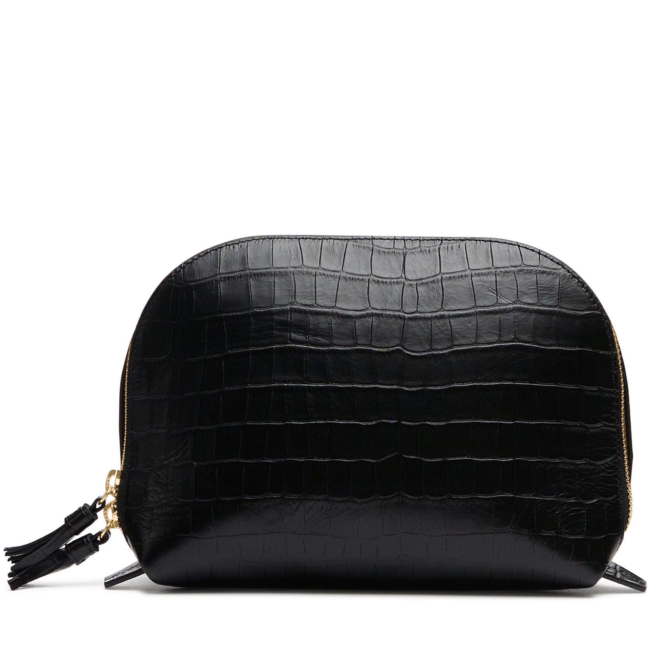 Large Clamshell Makeup Organizer - Black Crocodile Pattern Travel Cosmetic Case for Women | Perfect for Travel, Gym, and Daily Makeup Storage